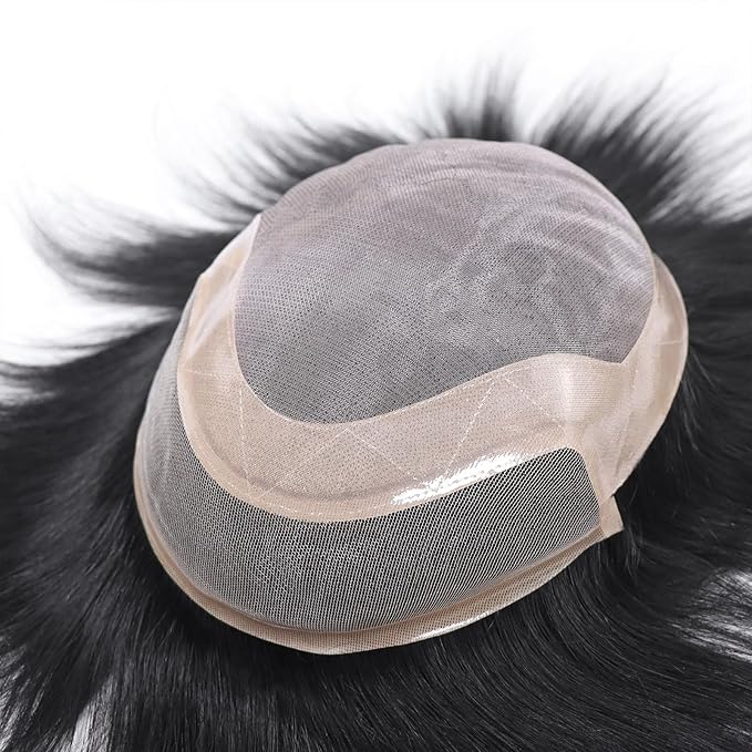 6x8 7x9 Hair Men’s Toupee Mono Lace PU Hairpiece Replacement Capillary Prosthesis System 100% Human Hair Breathable Durable Males Wig Natural Black (Black, 7x10)