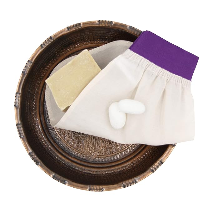 Feel Fine Turkish Exfoliating Mitt – 100% Raw Silk Hammam Kese Glove for Men & Women | Handcrafted Turkish Skin Peeling Scrubber Bath & Sauna Exfoliator (Purple)