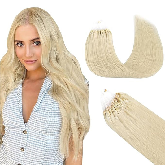 GOO GOO Micro Link Tip Hair Extensions, Real Human Hair, 14inch 50g 50S, Cold Fusion, Invisible Remy, 60A Platinum Blonde