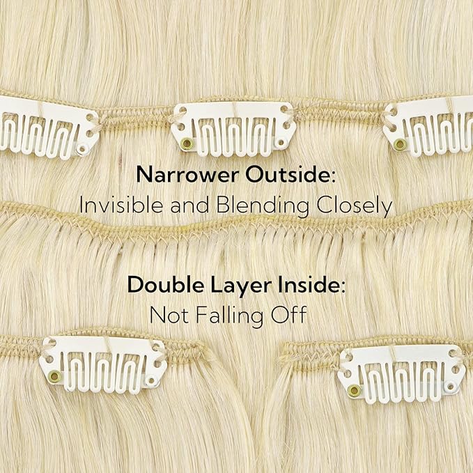 HOTBANANA Clip in Hair Extensions Real Human Hair, 130g 7pcs 18 inch Platinum Blonde Clip in Human Hair Extensions Straight Remy Hair Extensions Full Head