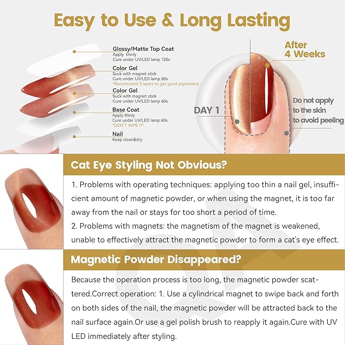 YTD Likomey High Shine Glass Cat Eye Gel Nail Polish,15ml Gold Brown Magnetic Holographic Glitter Translucent Jelly Salon Home Fall Winter UV Color Varnish with Magnet Stick,HEMA Free TPO Free,MY506
