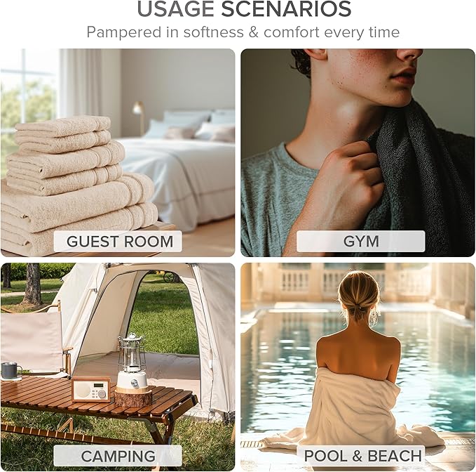 Comfort Spaces Bathroom Towel Set of 6 Piece Luxury Bath Towel Set 2 Hand Towel for Bathroom 2 Washcloth 2 Large Bath Towel Sets 100% Cotton Quick Dry Towel Zero Twist Soft Lightweight Dark Grey