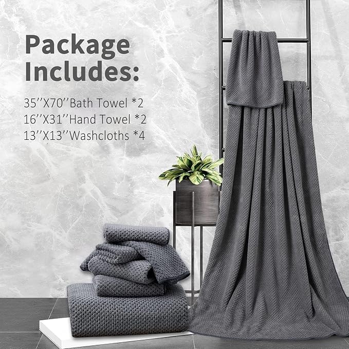 8 Piece Bathroom Towel Set Dark Gray |2 Oversized Large Bath Towels Sheet,2 Hand Towels and 4 Washcloths| 600GSM Ultra Soft Luxury Premium Towel Set Highly Absorbent Quick Dry Hotel Towel Collection