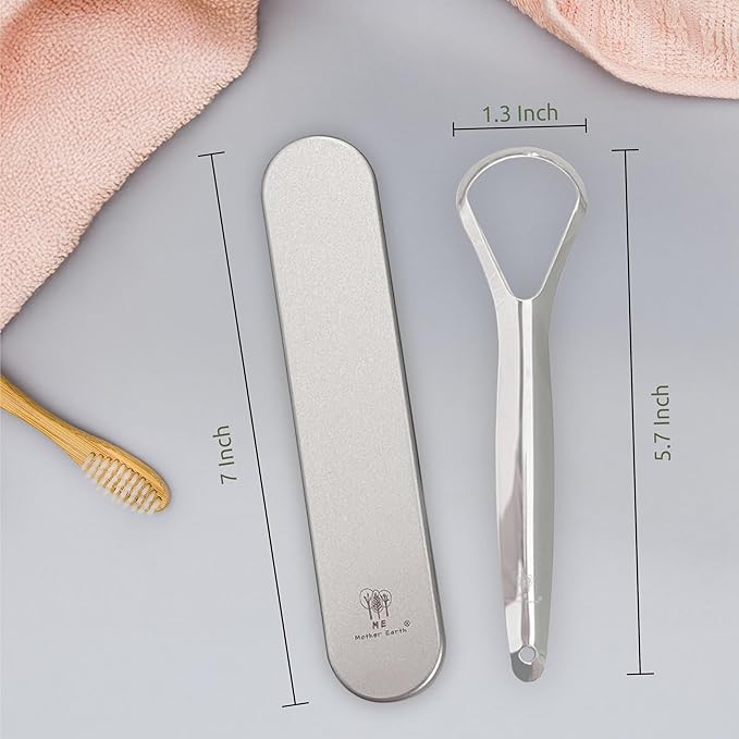 Me Mother Earth 2 pack Stainless Steel Tongue Scraper for Adults with 2 Metal Travel Cases – Durable Metal Cleaner for Oral Care, Fresh Breath, and Eco-Friendly Dental Care