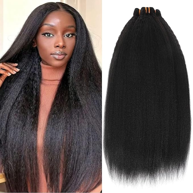 16A Raw Yaki Kinky Straight Human Hair Bundles 100% Burmese Virgin Bundles Human Hair, Sliky Boutique Extensions, Can Be Dyed and Restyled, Full Ends, Vertical Smooth (16 18 20 22)