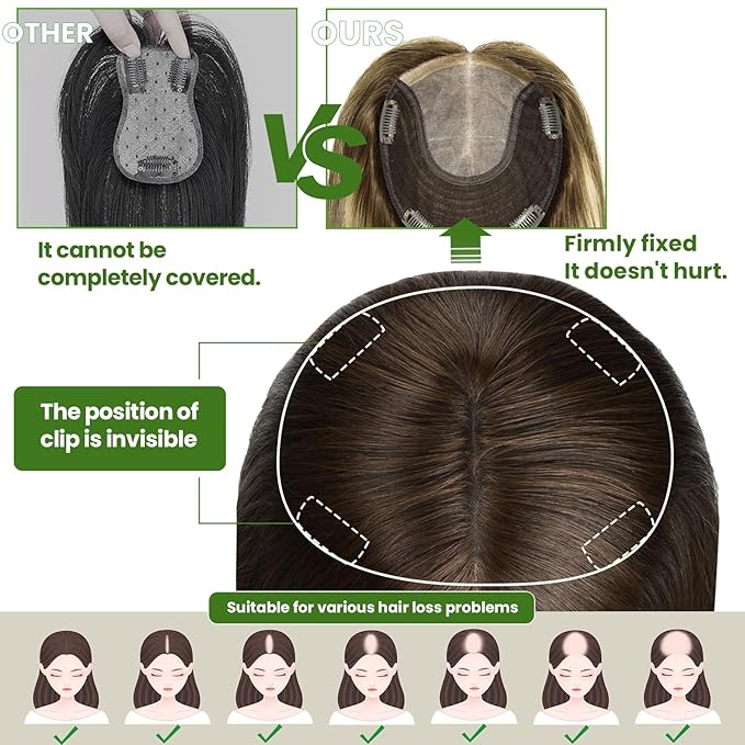 HAIR Toppers for Women Real Human Hair, Toppers Pieces for Women with Thinning Crown 6x7 inch 150 Density 55 grams 12 inch blonde Color All Real Human Hair(#60 12inch)