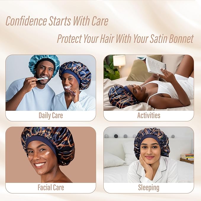 CAPLORD Double Sided Satin Bonnet for Sleeping - Adjustable Silk Sleep Cap for Women and Men