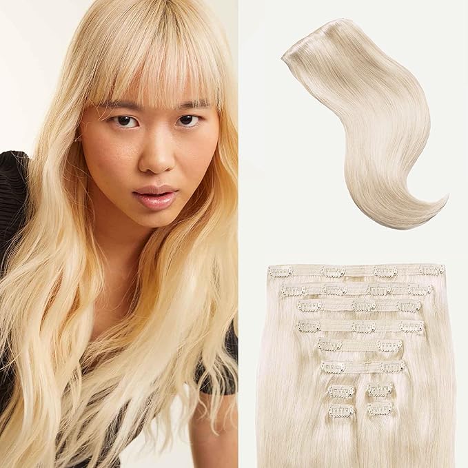 Luxy 100% Remy Human Hair, Classic 160g Clip-In Hair Extensions - 10 Wefts Multi-Dimensional Color for Natural Blending, Adds Volume & Length, Easy Apply & Remove 20" Platinum Blonde Classic