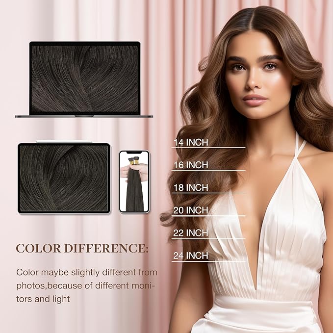 GOO GOO I Tip Hair Extensions, Real Human Hair, 14inch 50g 100S, Cold Fusion I Tip, Invisible Remy, 1C Mocha Brown