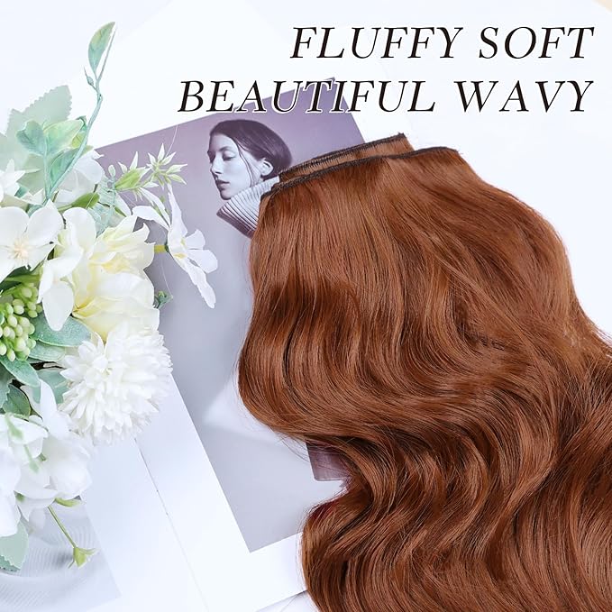 NAYOO Clip in Hair Extensions for Women 14 Inch Short Wavy Curly Auburn Hairpieces Full Head Synthetic Hair Hairpieces(6PCS,Auburn)