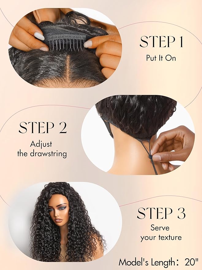LUVME HAIR Half Wig Human Hair Water Wave Flexi-Fit Invisi Flip Drawstring Wig 200% Density Glueless Wigs 100% Human Hair Natural Black Ready to Go Headband Wig for Women