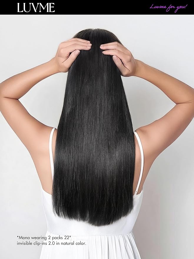 LUVME Straight Seamless 110g 7Pcs Clip in Hair Extensions Full Max with 22inch Remy Human Hair Extensions, Natural Black 100% Real Soft Human Hair