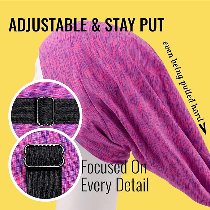 Satin Lined Sleep Cap Bonnet for Curly Hair and Braids, Stay On All Night Hair Wrap with Adjustable Strap for Women and Men, Purple and Pink, Pack of 1