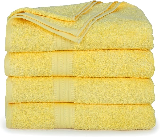 Ample Decor Bath Towels 100% Cotton 30 X 54 Inch 600 GSM Soft Quick Dry Bathroom Towel - 4pcs Yellow