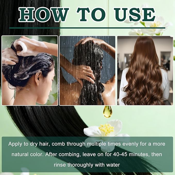 Mild Formula Long Lasting Hair Dye Set, Hair Color for Gray Coverage, Natural plant extracts, Long-Lasting Single Step Hair Dye with Nourishing Shampoo (Dark Brown)