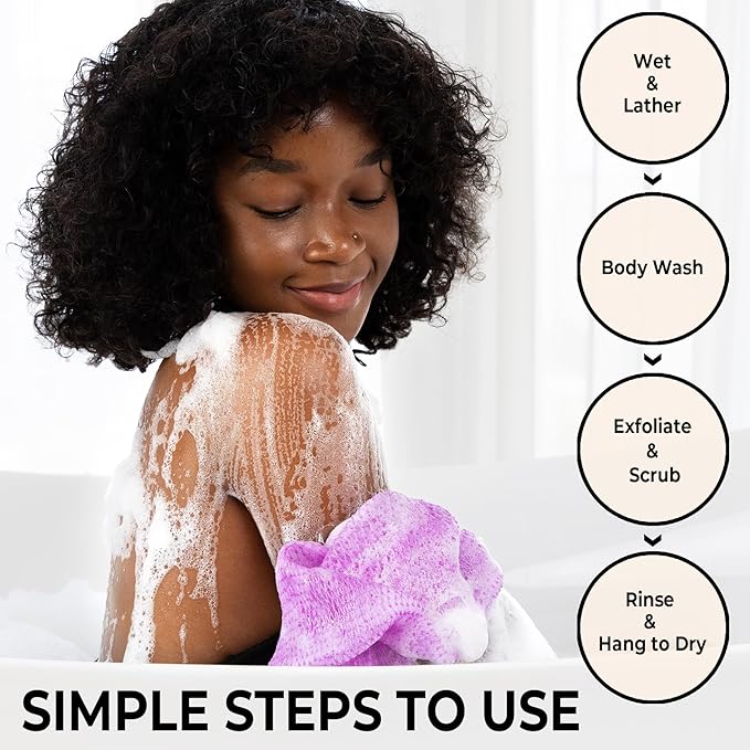 Authentic African Net Sponge with Knots - Afro Scrubber Bath Loofah Exfoliating Net Sponge for Shower - 4 Pack African Bath Sponges Exfoliator for Most Skin Types Back Scrub Washer Accessories