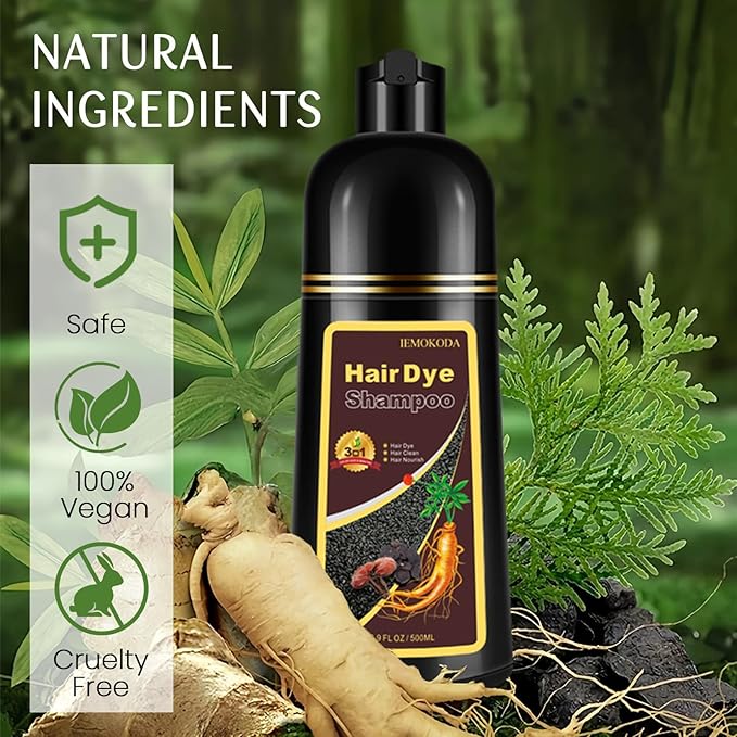 Dark Brown Hair Dye Shampoo 3 in 1, Instant Natural Hair Color Shampoo for Women Men 100% Gray Hair Coverage Champu Para Canas Mujer, Lasting 3-4 Weeks & Easy to Use & All Hair Types, 500ml