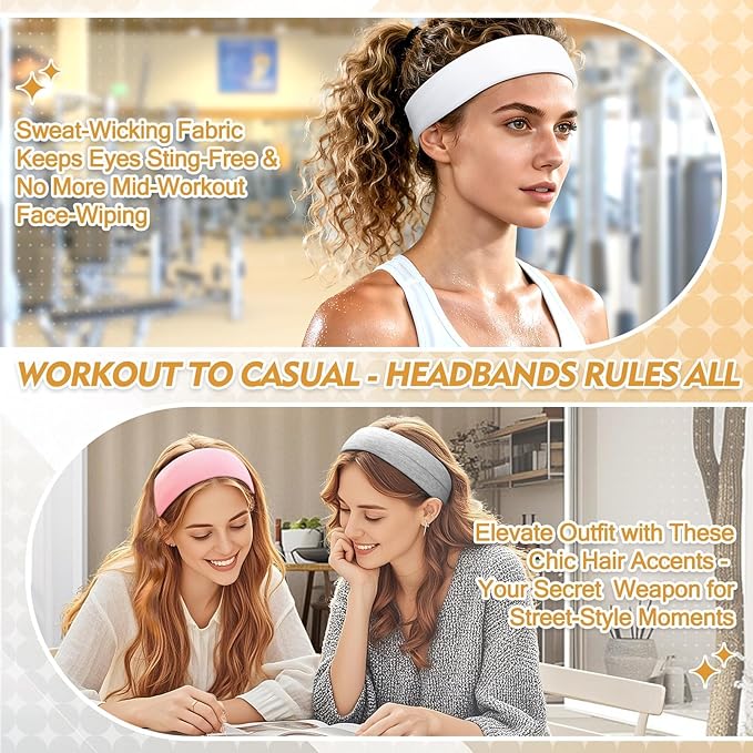 Headbands for Women Stocking Stuffers - 8Pcs Head Bands Non Slip for Women's Hair Accessory Stretchy Fabric Sweat Headband for Workout Sport Yoga Running Christmas Birthday Gifts for Women Valentines