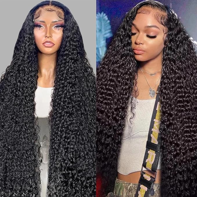 Deep Wave Lace Front Wigs Human Hair 200% Density 13x4 HD Transparent Full Lace Frontal Wigs Human Hair 12A Deep Curly Glueless Wigs Human Hair Pre Plucked for Black Women (22 Inch)
