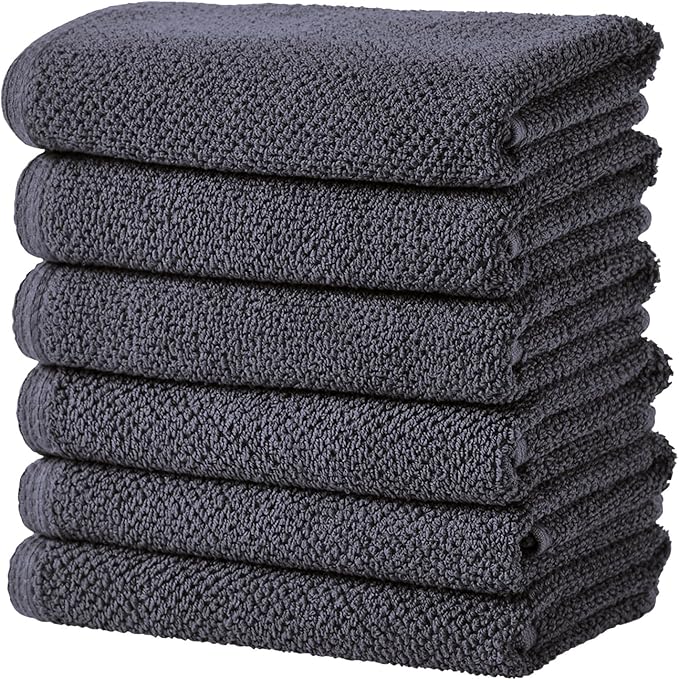 Great Bay Home 100% Cotton 6 Pack 26x16 Hand Towel Set - Absorbent, Quick-Drying, Durable Towels for Bathroom Decor - Low-Twist, Two-Ply Fibers (Stone Blue)
