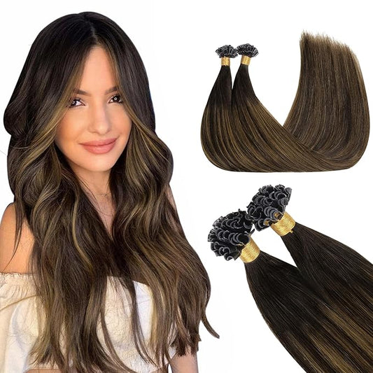 GOO GOO U Tip Hair Extensions, 22inch 50g 50S, Hot Fusion, Invisible Remy, 2/6/2 Balayage Dark Brown to Chestnut Brown