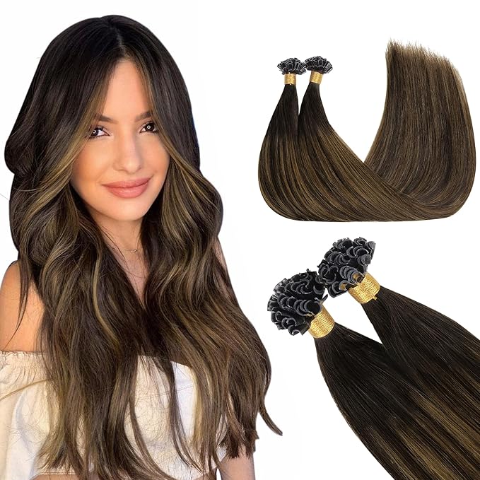 GOO GOO U Tip Hair Extensions Real Human Hair, 20inch 50g 50S, Hot Fusion U Tip Hair Extensions, Invisible Remy Hair Extensions, 2/6/2 Balayage Dark Brown to Chestnut Brown