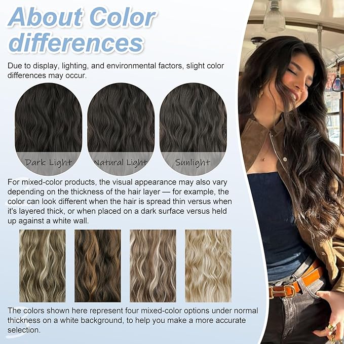 Dark Brown Invisible Wire Hair Extensions Long Wavy Synthetic Hairpiece with 4 Secure Clips for Women 20 Inch Clip in Hair Extensions