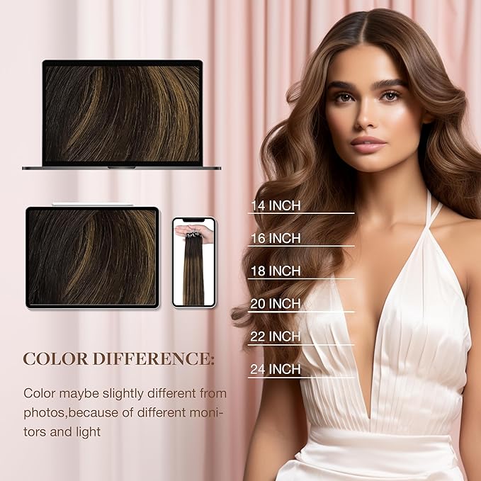 GOO GOO Micro Link Tip Hair Extensions Real Human Hair, 20inch 50g 50S, Cold Fusion Micro Link Tip Hair Extensions, Invisible Remy Hair Extensions, 2/6/2 Balayage Dark Brown to Chestnut Brown