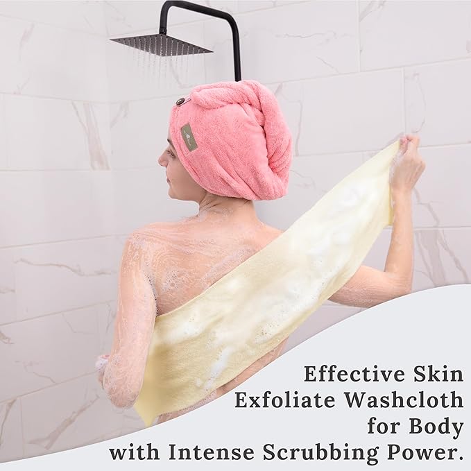 myHomeBody Exfoliating Washcloths for Showering, Loofah Body Scrubber Exfoliator, Back Shower Towel, Bath Washer for Exfoliation, Cream, Set of 2