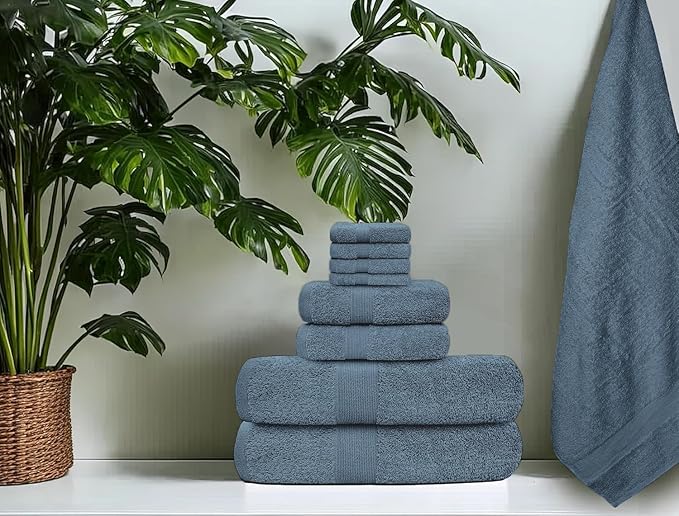 Softolle Luxury 8 Piece Towel Set, 2 Bath Towels 2 Hand Towels 4 Washcloths, 100% Cotton Towels for Bathroom, Home, Spa & Gym - Highly Absorbent Ultra Soft Quick-Dry (Slate Blue)