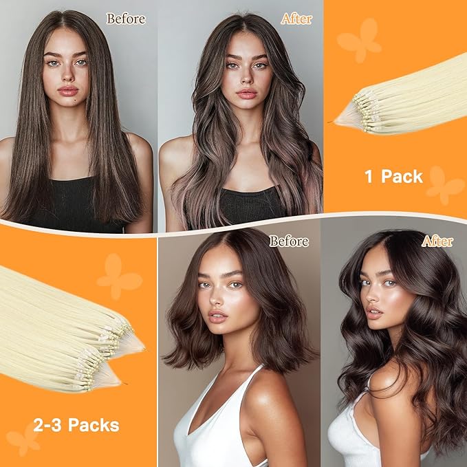 DOORES Micro Loop Human Hair Extensions, Platinum Blonde 24 Inch 50g/50s - Invisible Long Hair Extensions
