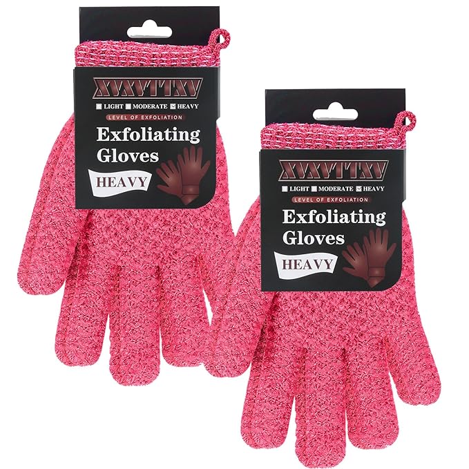 Exfoliating Dual Texture Bath Gloves for Shower Spa Massage and Body Scrubs, Dead Skin Cell Remover, body scrubber with Hanging Loop