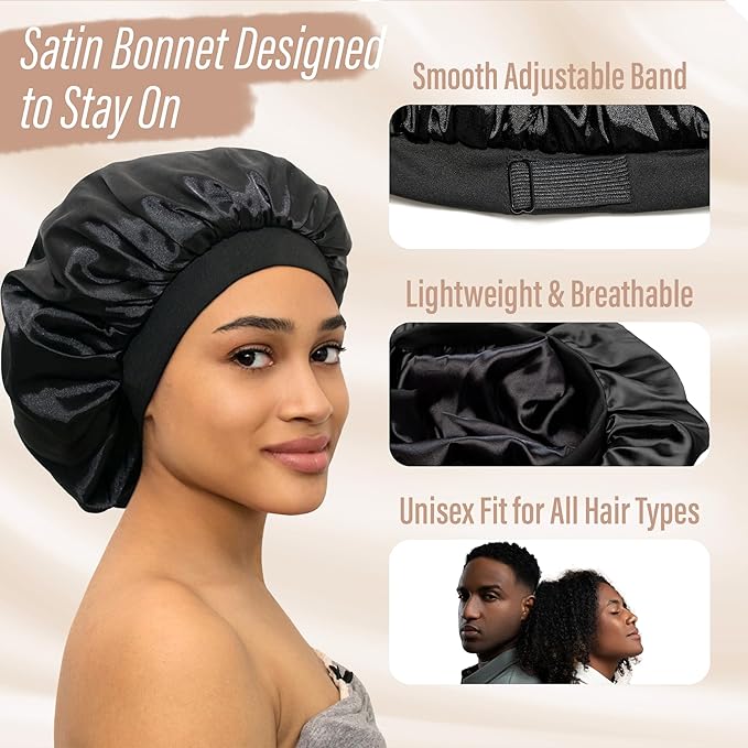 CAPLORD Double Sided Satin Bonnet for Sleeping - Adjustable Silk Sleep Cap for Women and Men