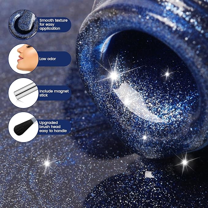 YTD Likomey Cat Eye Gel Nail Polish,15ml Blue Holographic Translucent Neutral Jelly Sheer Shiny Magnetic Glitter Fall Winter UV Color Varnish with Magnet Stick,MY333
