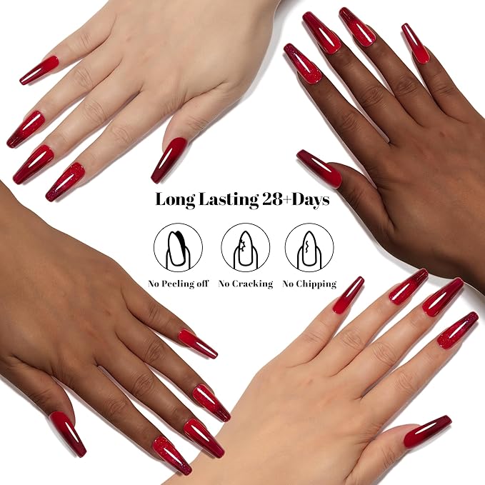 YTD Likomey Color Changing Gel Nail Polish 2 Pcs Set,15ml Red to Burgundy Red Pure Color and Brocade Glitter Kit,Thermal Ombre Change Colors Salon Manicure Fall Winter UV Nail Varnish,WB2-2