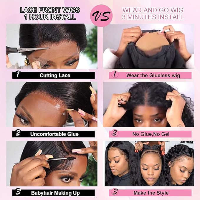 Wear and Go Glueless Wigs Human Pre Cut 200% Density Water Wave 5x5 HD Lace Closure Wigs Human Hair with Baby Hair Pre Plucked Natural Hairline Wet and Wavy Wig for Women 24 Inch
