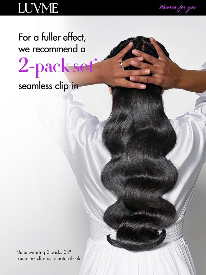 LUVME Body Wave Seamless 110g 7Pcs Clip in Hair Extensions Full Max with 24inch Remy Human Hair Extensions, Natural Black 100% Real Soft Hair