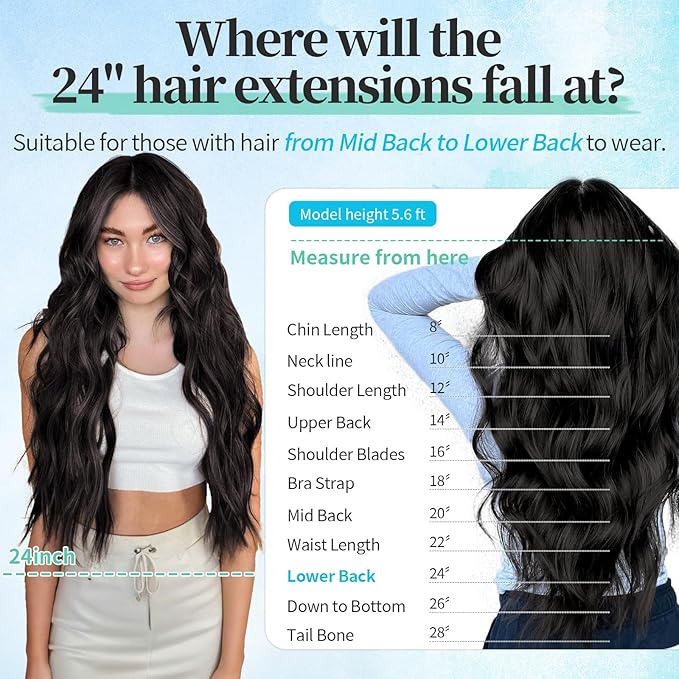 KooKaStyle Clip in Synthetic Hair Extensions Long Wavy 4PCS Thick Hairpieces Dark Brown 6# Fiber Double Weft Natural Hair Extensions 24 Inch for Women