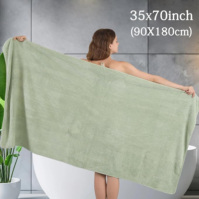 Ycosy 4 Pack Extra Large Microfiber Bath Towels Set,35x70 inches,600GSM,Less Lint Highly Absorbent Super Soft & Quick Dry,Oversized Bath Towels,Perfect for Bathroom Gym Pool,Green