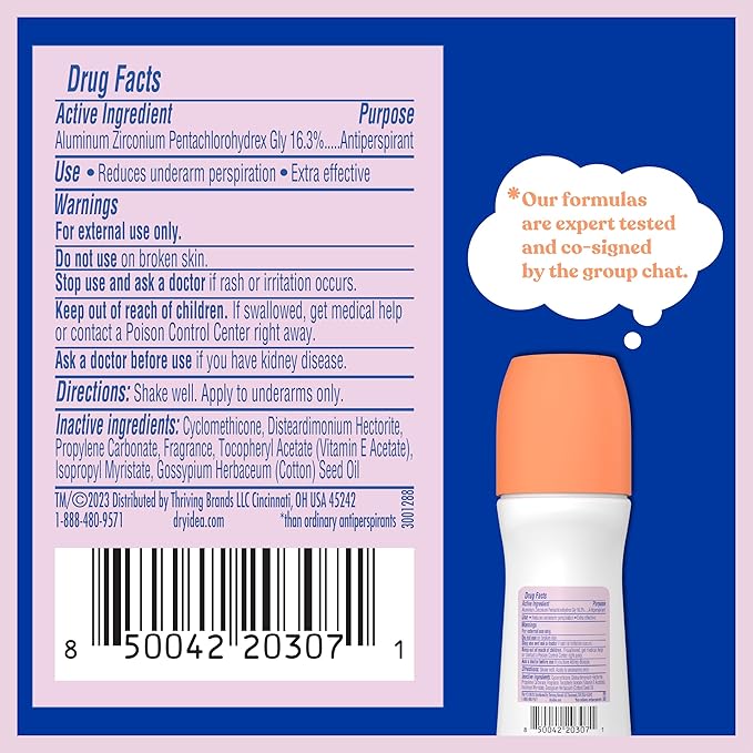 Dry Idea Fresh Linen Scent Roll On Deodorant & Antiperspirant for Women - Gentle on Sensitive Skin, 2X Longer Sweat Protection, 72Hr Sweat & Odor Protection, Womens Deodorant, 3.25oz (6 Pack)