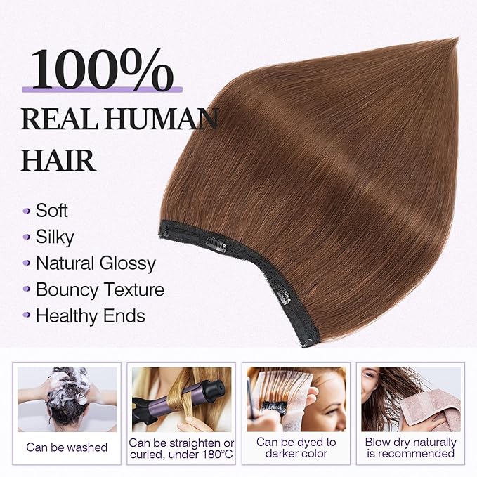 Halo Hair Extensions Real Human Hair,Halo Hair Extension 100% Human Hair, Wire Hair Extensions,Straight 04 Medium Brown 18inch/65g