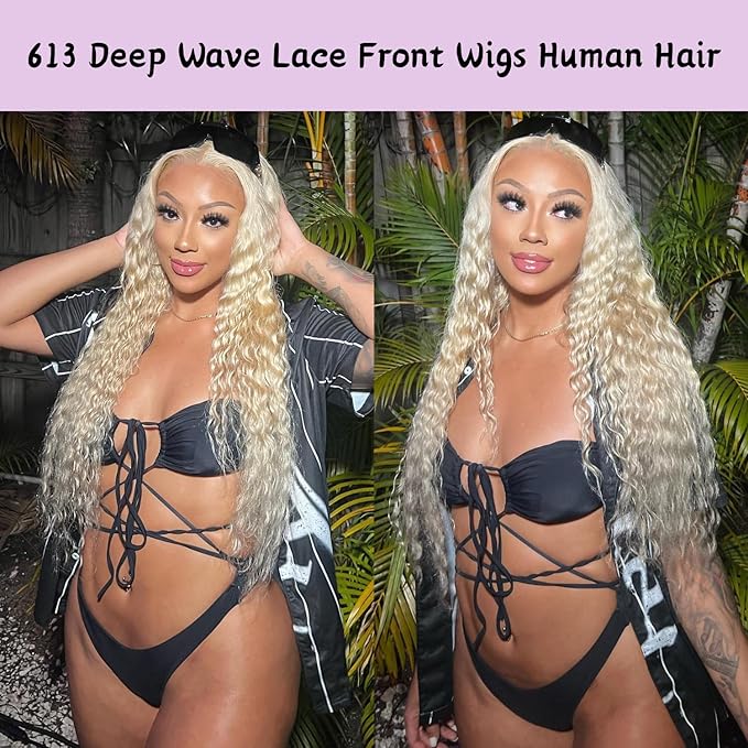 38 Inch 613 Lace Front Wig Human Hair 613 13x6 Deep Wave HD Lace Front Wigs Human Hair 200% Density Blonde Wig Human Hair Pre Plucked for Women