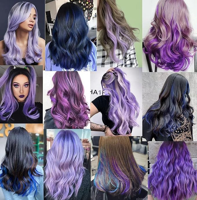 12 PCS 20 inch Blue&Purple&Lavender&Light Purple Wig Pieces Colorful Party Highlights Clip in Coloured Hair Extensions Multicolors Straight Synthetic Hairpieces for Women Kids Girls