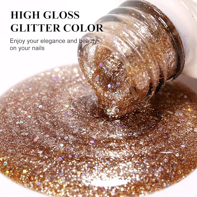 Imtiti Glitter Gel Nail Polish, 1Pcs Champagne Gold Gel Polish Sparkle Champagne Gold Soak Off UV LED Gel Polish, Nail Art Starter Manicure Salon DIY at Home for Women (0.34 Fl Oz-1933)
