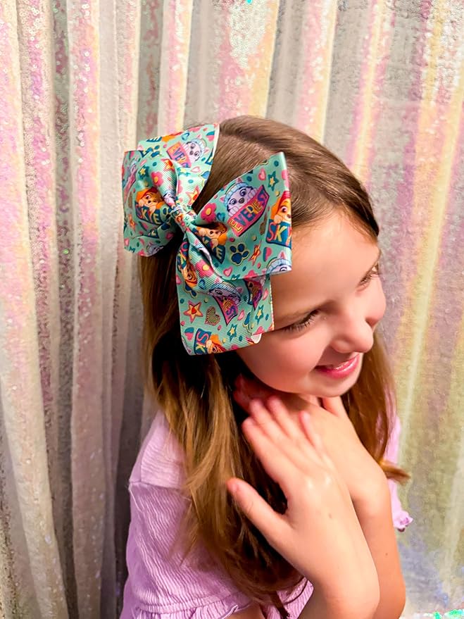LUV HER Paw Patrol Single Hair Bow For Girls - One Large Printed Hair Bow Featuring your Favorite Paw Patrol Characters - Alligator Clip - Hair Bows for Daily Styling or Special Occasion, Ages 3+