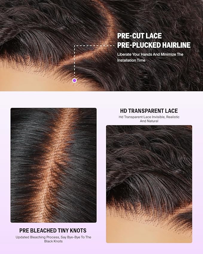 6X5 Glueless Wigs Human Hair Pre Plucked Pre Cut 220% Density HD Lace Closure Deep Wave Wigs Human Hair Pre Bleached Wig For Women 22 Inch Lace Front Curly Wig