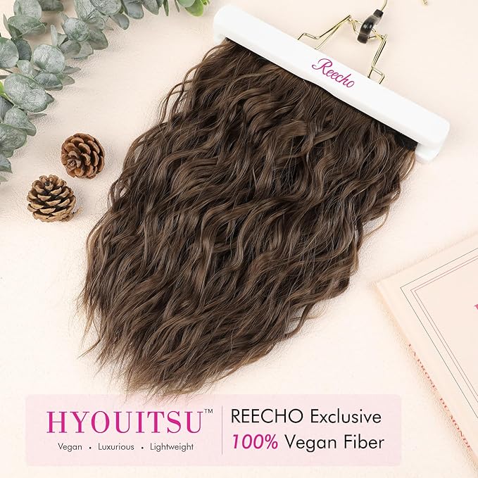 REECHO Clip in Hair Extensions - 4PCS 12" Short Curly Wavy Brown Hairpieces - Invisible Lace Weft - Natural Soft - Ginger Brown