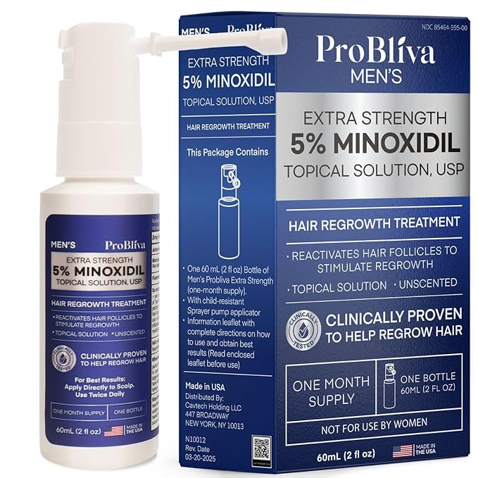 Minoxidil Hair Growth Treatment for Men: Clinically Proven 5% Minoxidil Treatment for Hair Loss & Thinning - Extra Strength Hair Regrowth Treatment & Scalp Nourishment - Made in USA - 2 FL OZ