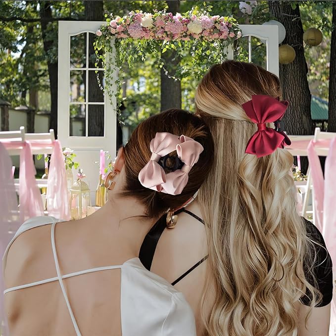 Bow Claw Clip,StrongHold Cute Bow Hair Claw Clips for Women Girls,Nonslip Silky Big Hair Bows Ribbons for Hair Claws,Large Claw Clips for Thick/Thin Hair Styling Accessories Gifts (red,pink)