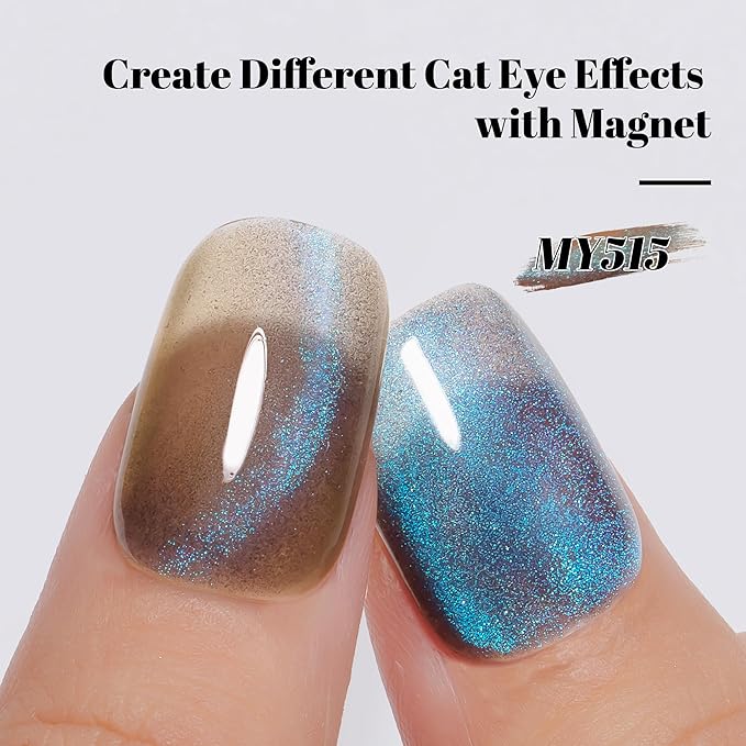 YTD Likomey Crystal Cat Eye Gel Nail Polish,15ml Gray Blue Magnetic Shimmer Shimmer Glitter Translucent Jelly Shiny Salon Home Fall Winter UV Varnish with Magnet Stick,HEMA Free TPO Free,MY515
